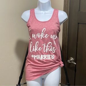 Heather mauve pink halter tank top “I woke up like this #married”